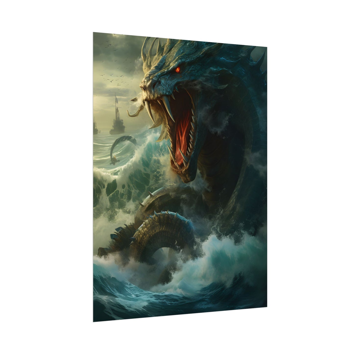 Mythical Sea Monster: Calming Green Scaled Creature Art - Poster