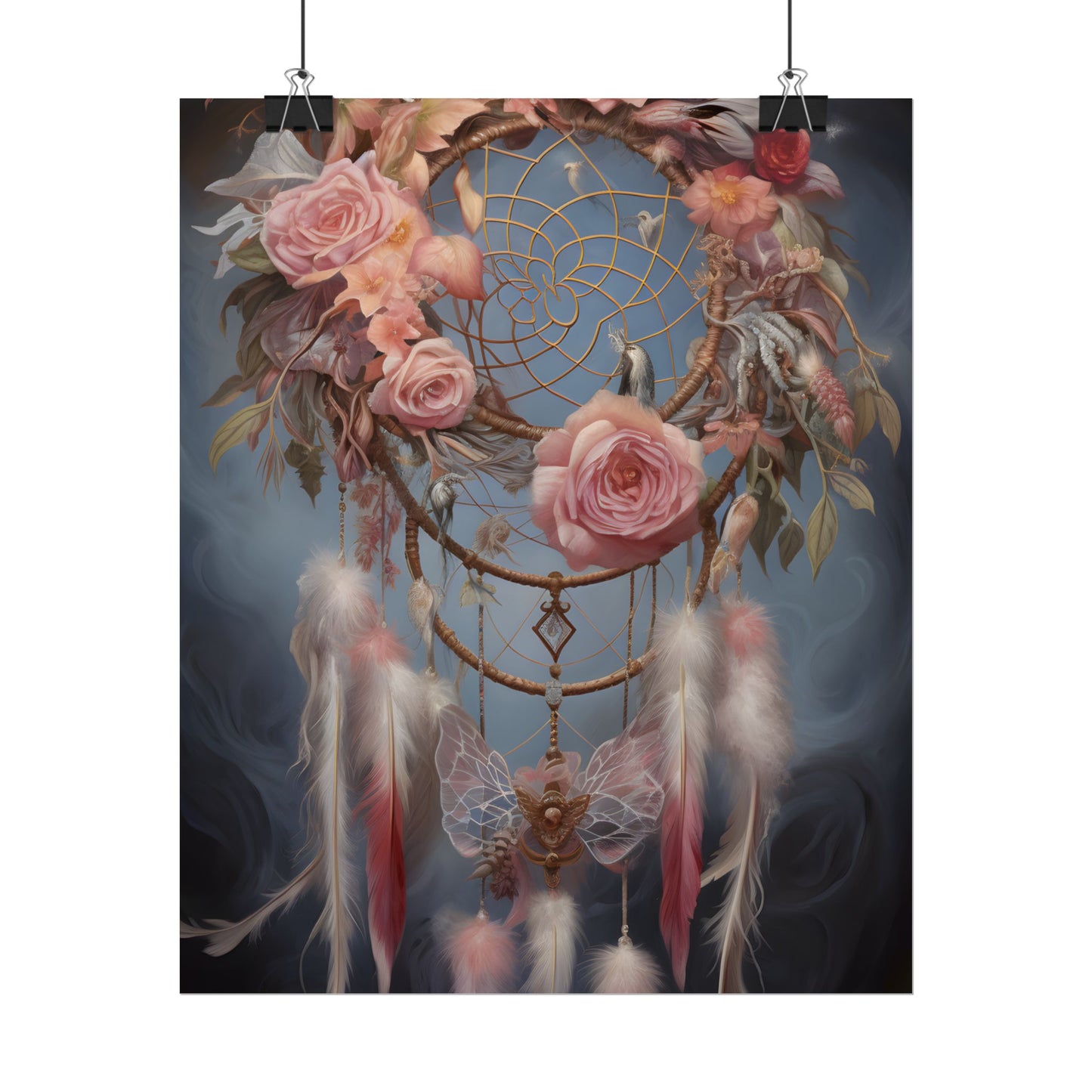 Ethereal Dreamcatcher Realm: Surreal Artwork with Colorful Feathers - Poster