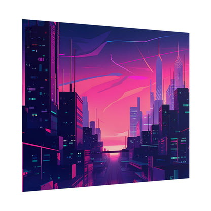 Melancholic Cyberpunk Cityscape: Neon Night Digital Art - Poster