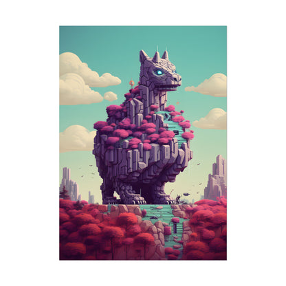 Futuristic Cyber Pet: Neon Pixel Art - Poster