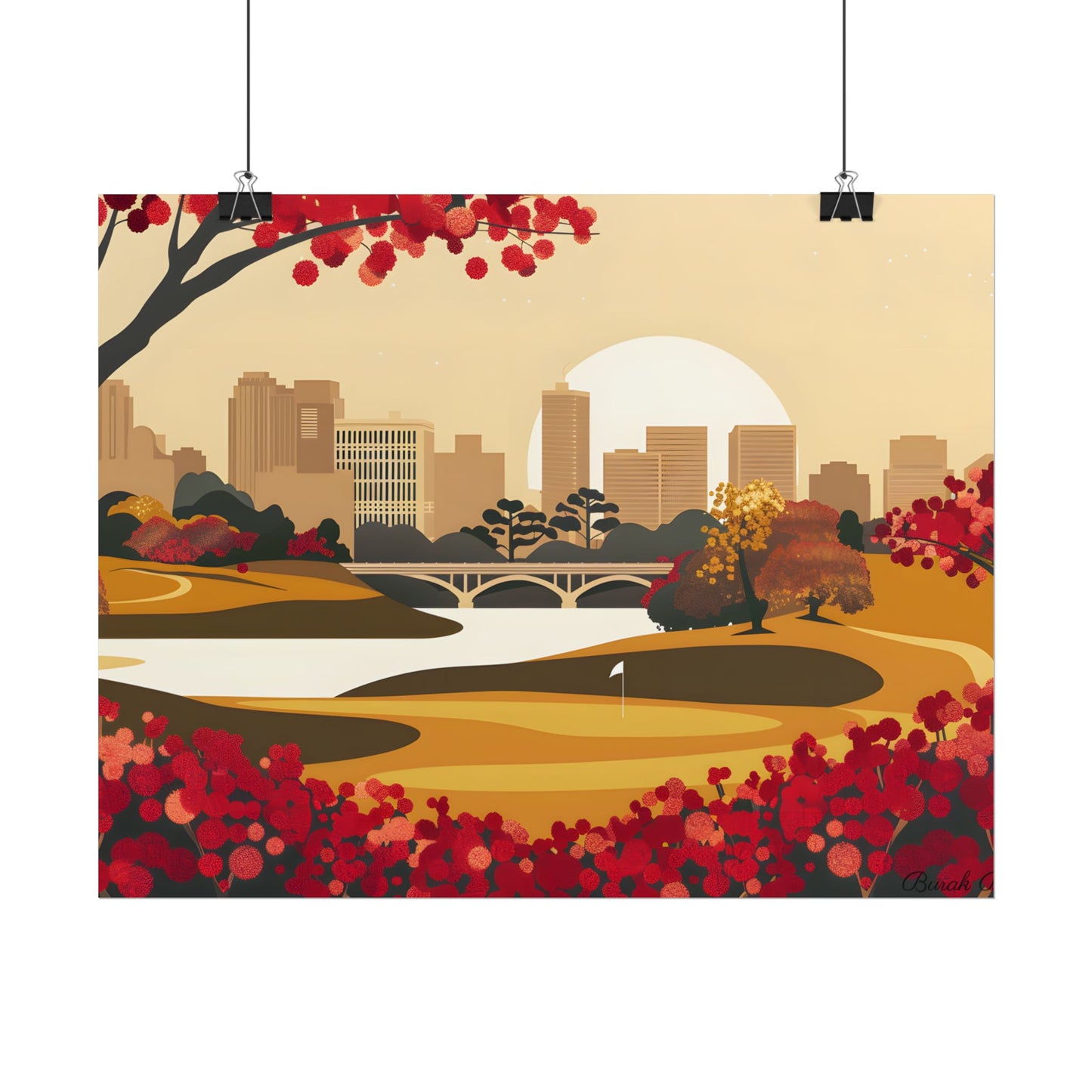 Retro Golf Illustration: Classic Course Scene - Poster