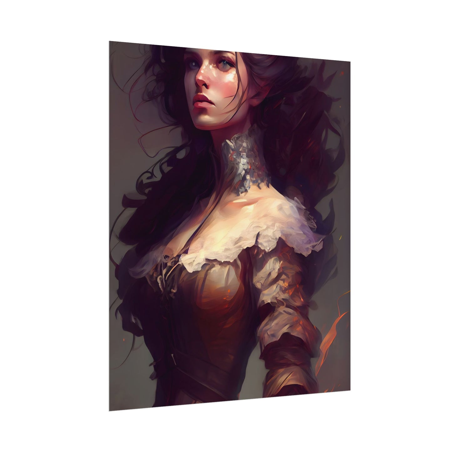 Lovely Brown Hair Portrait: Stunning Female Art - Poster