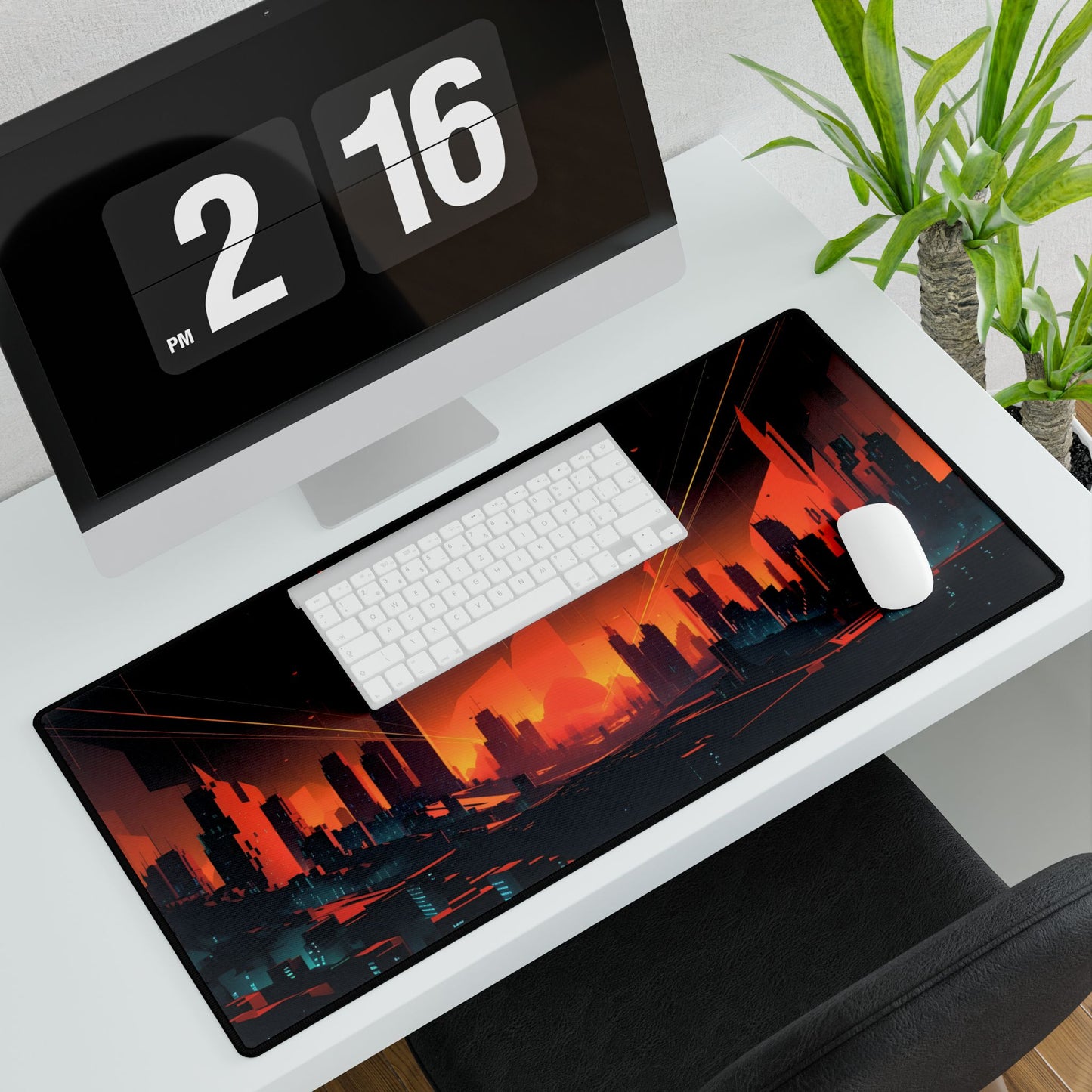 Cyberpunk Cityscape: Nighttime Landscape Photograph - Desk Mat
