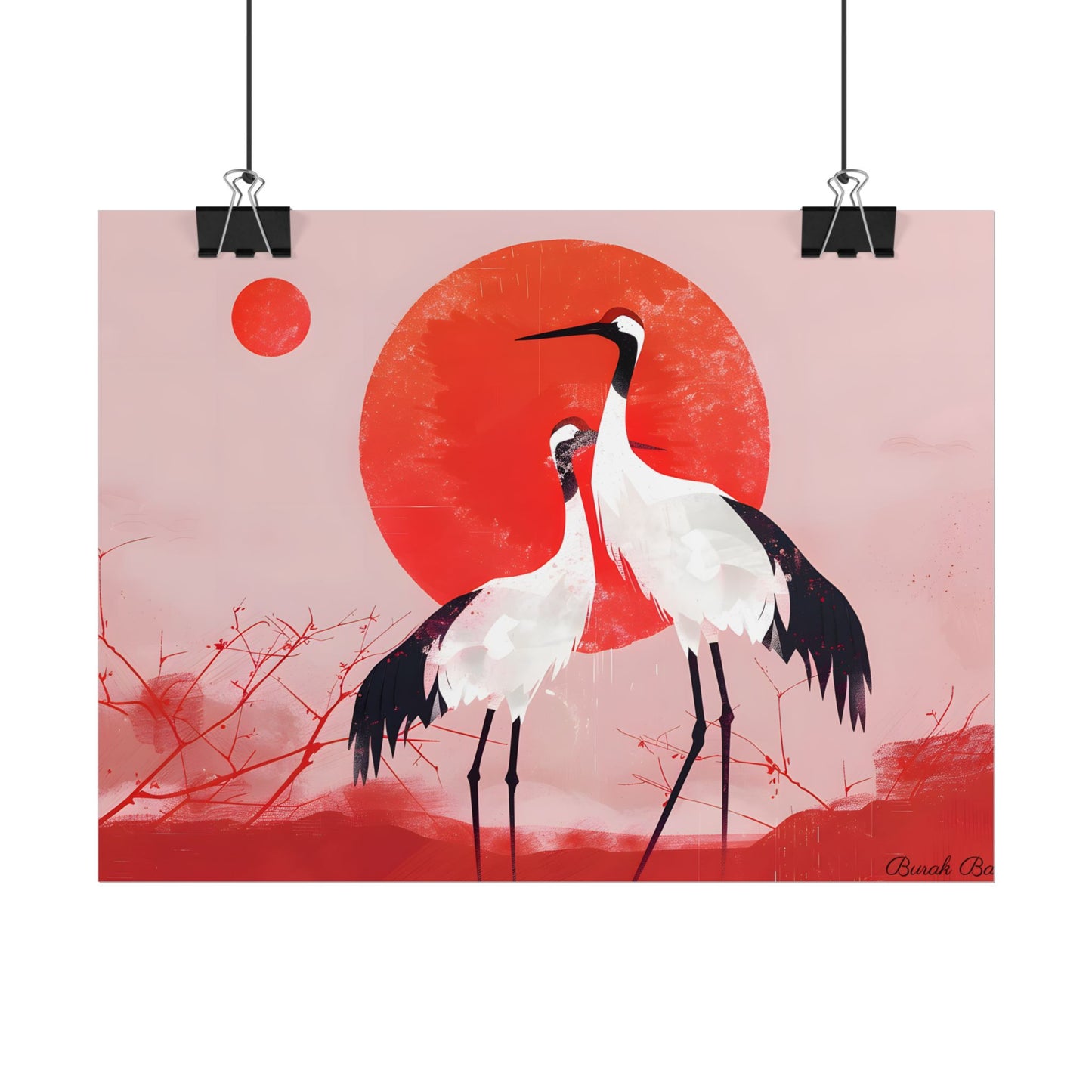 Peaceful Crane Sanctuary: Serene Landscape Nature Art - Poster
