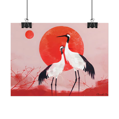Peaceful Crane Sanctuary: Serene Landscape Nature Art - Poster