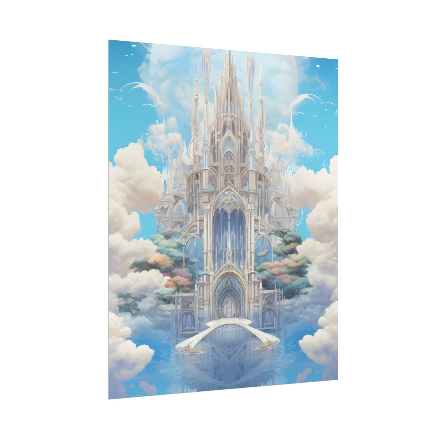 Floating City in Celestial Clouds: Fantasy Artwork - Poster