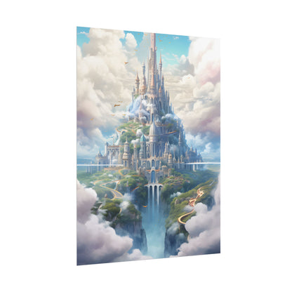 Floating City in Celestial Fantasy Realm: Whimsical Artwork - Poster