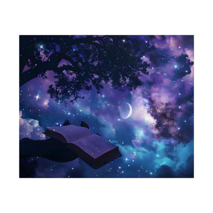 Mystical Night Sky: Celestial Dreams with Crescent Moon Art - Poster