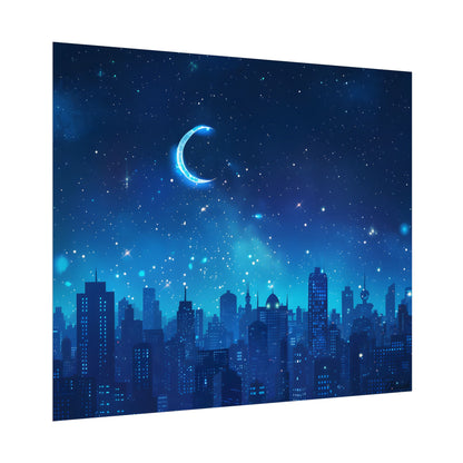 Peaceful Night Sky with Crescent Moon: Starry Digital Art - Poster