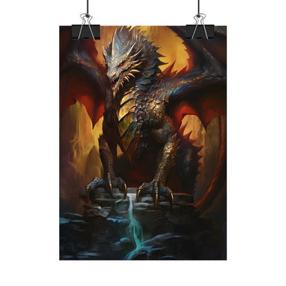 Fantasy Castle Guardian: Majestic Dragon Soars in Mid-Air - Poster