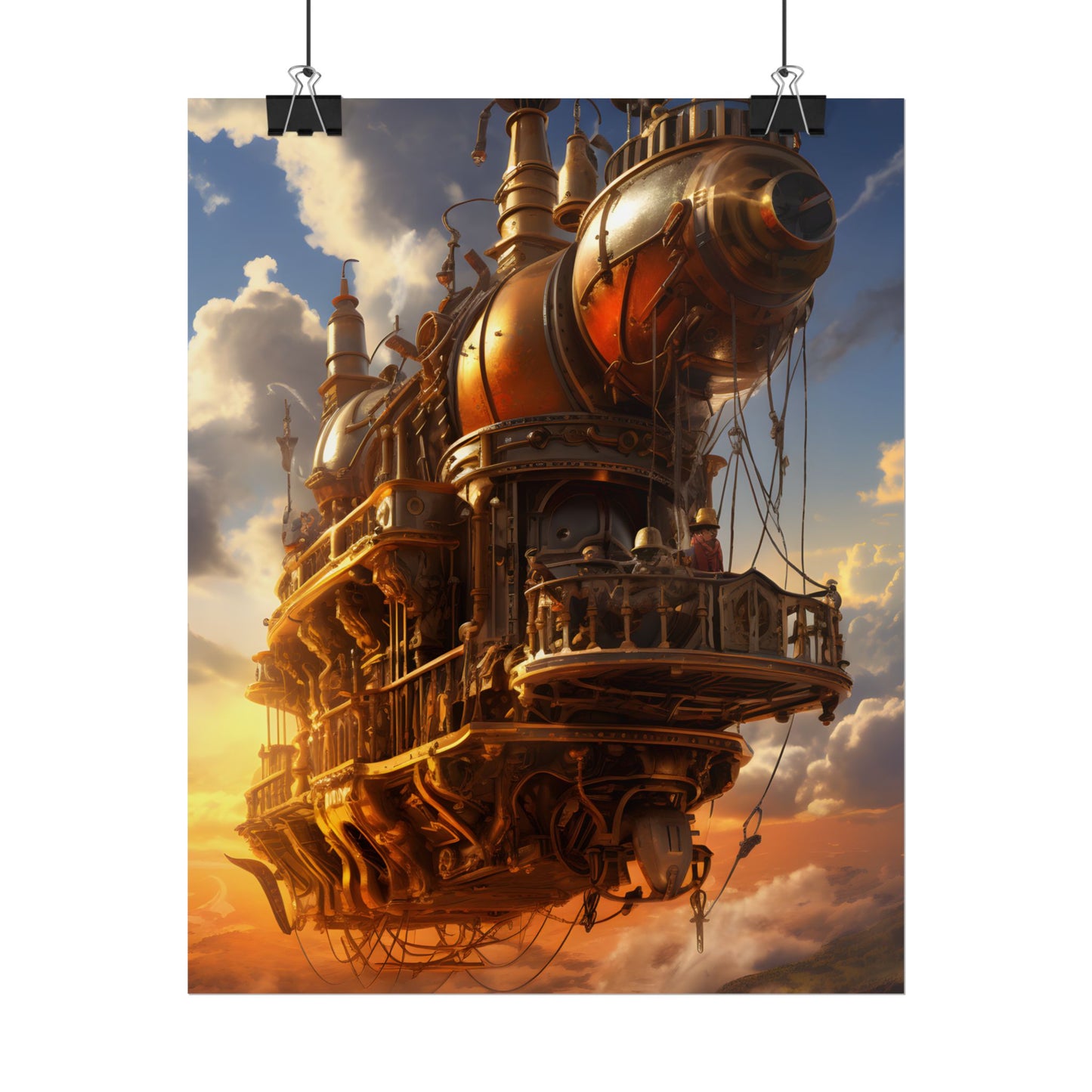 Steampunk Sky-Liner Thrill: Colorful Runners on Colum - Poster