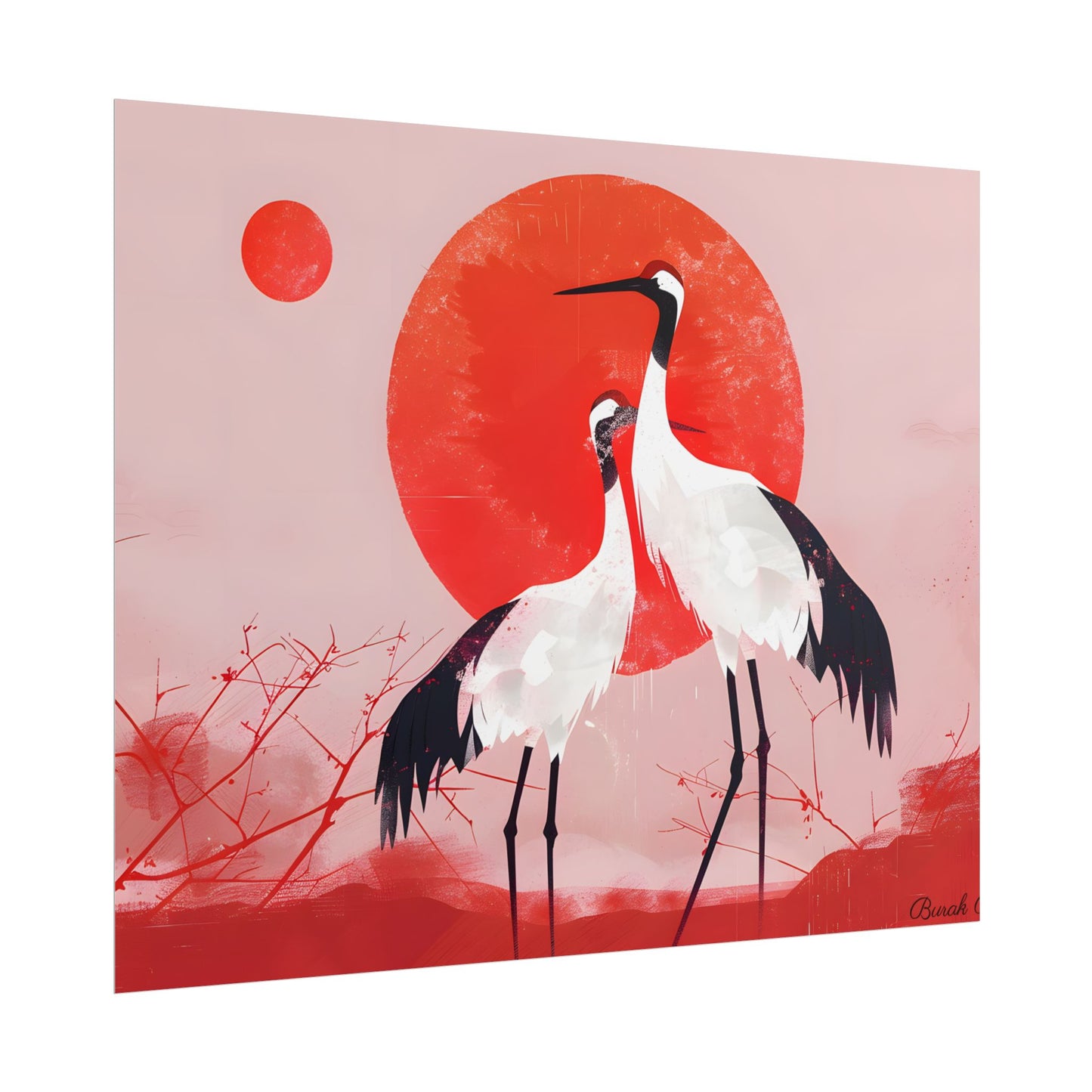 Peaceful Crane Sanctuary: Serene Landscape Nature Art - Poster