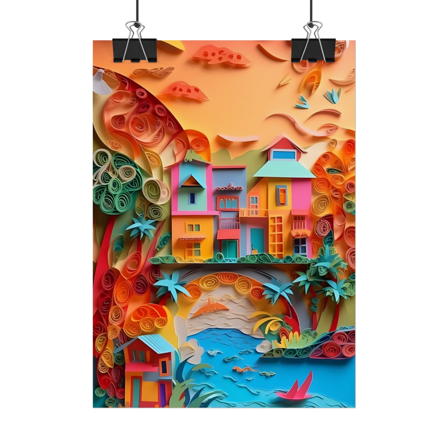 Eye-Catching Beach Paper Quilling: Quilled Landscape Artwork - Poster