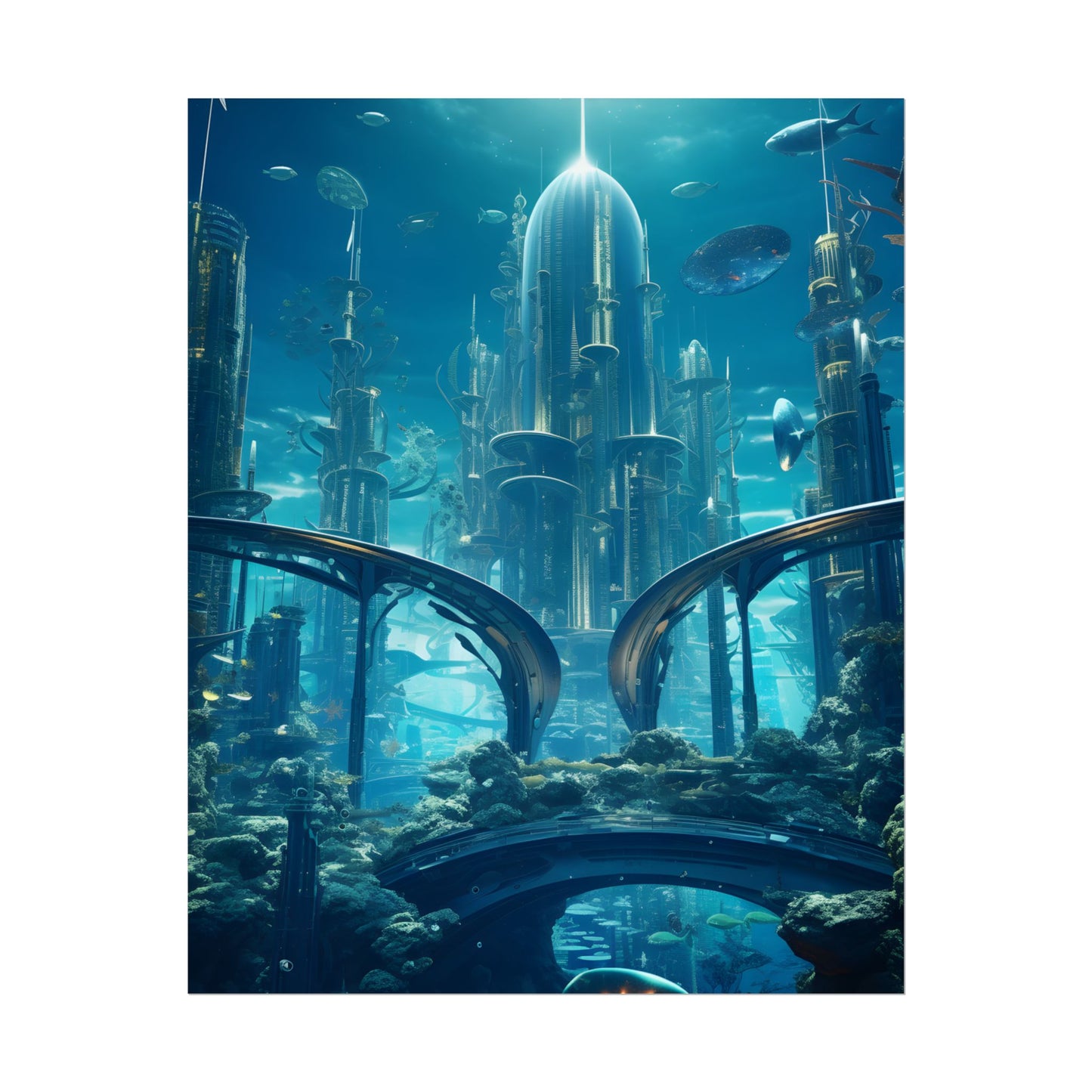 Underwater City of the Future: Sleek Modern Architecture - Poster