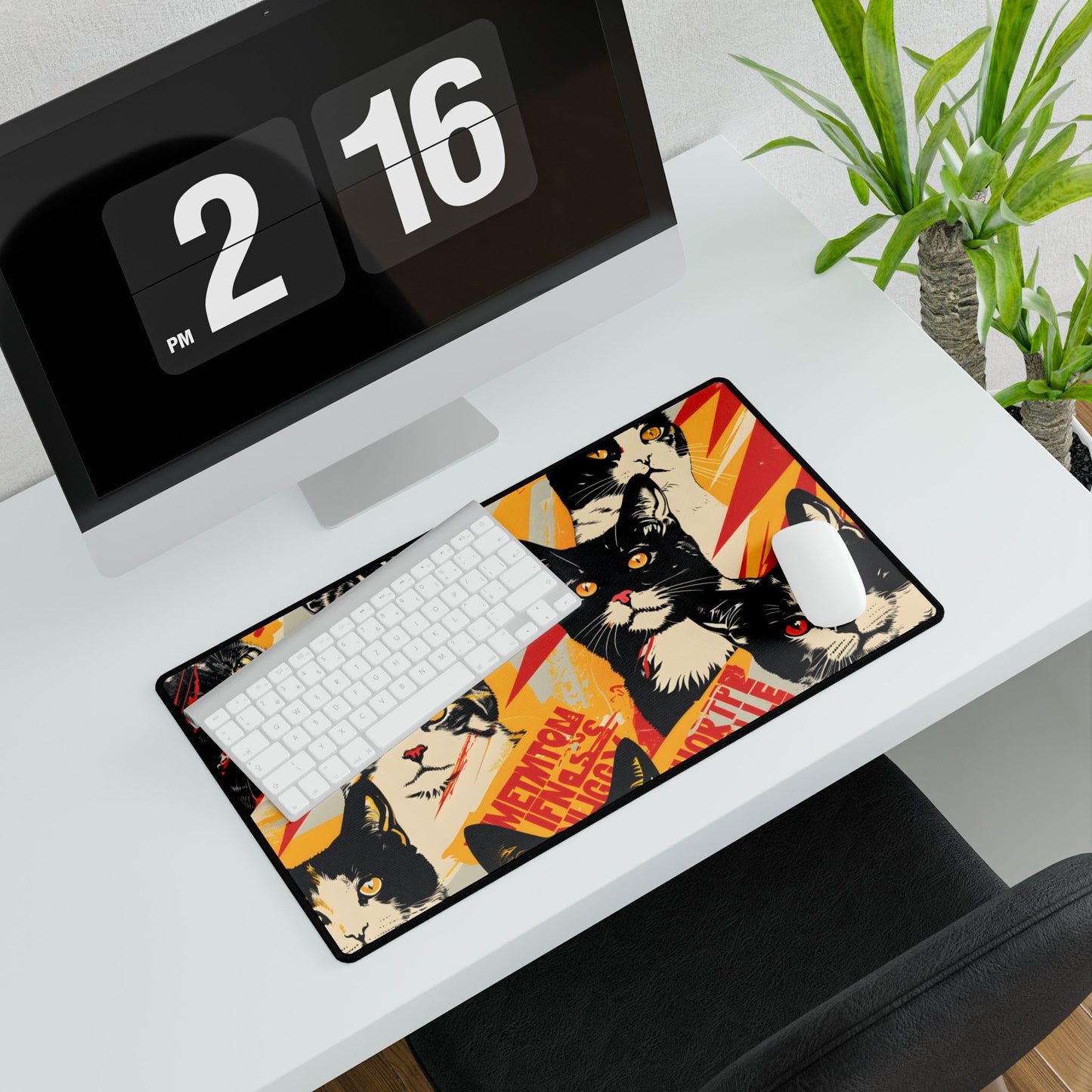 Vibrant Soviet Cats: Colorful Artwork - Desk Mat