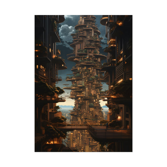 Futuristic Cityscape: A Dystopian Paradox - Poster