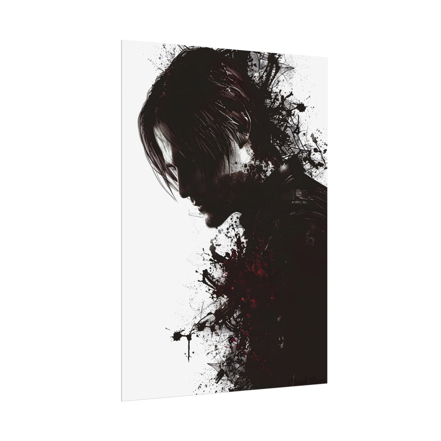 Emerging from Darkness: Blood-Splattered Figure Digital Art - Poster