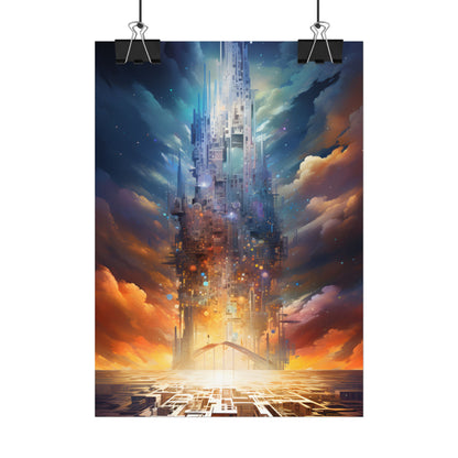 Vibrant Cyber Dreamscape: Abstract Digital Artwork - Poster