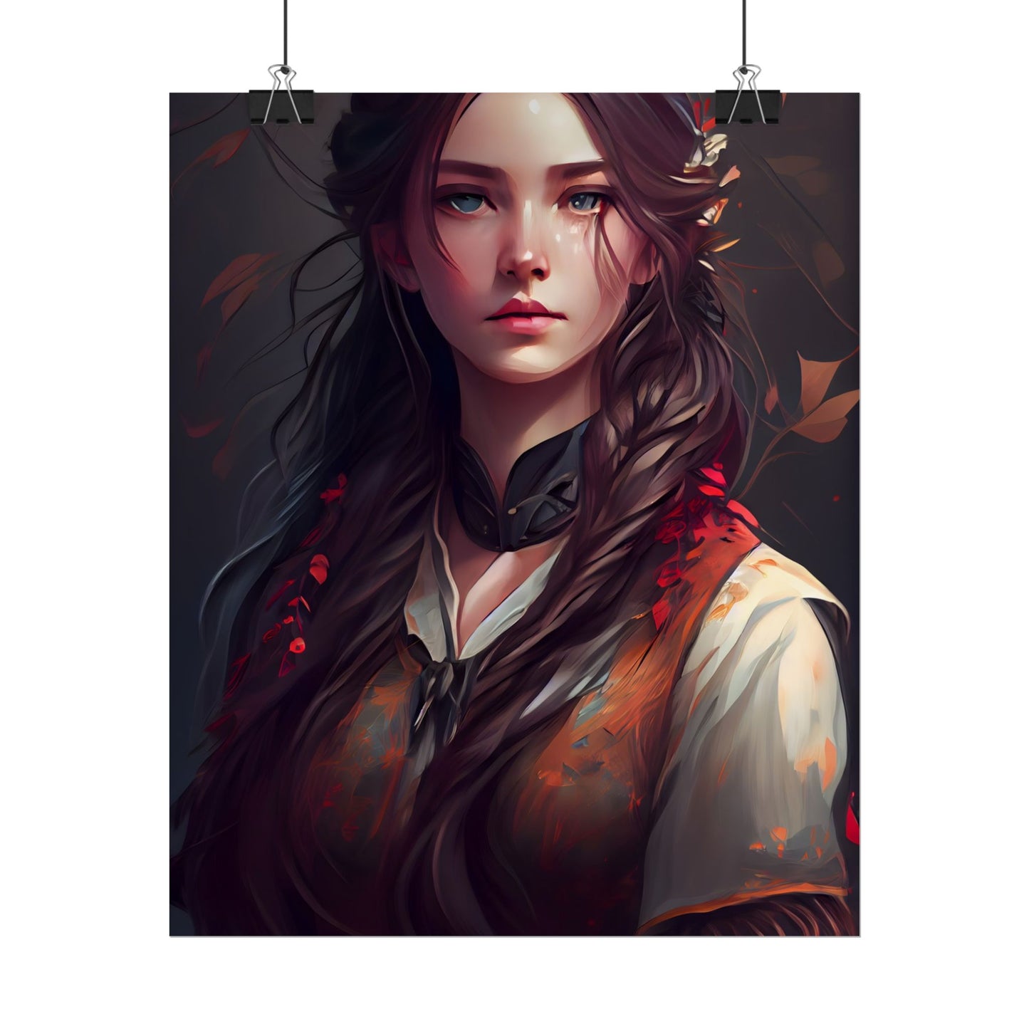 Vibrant Portrait: Brown Hair, Green Eyes Artwork - Poster