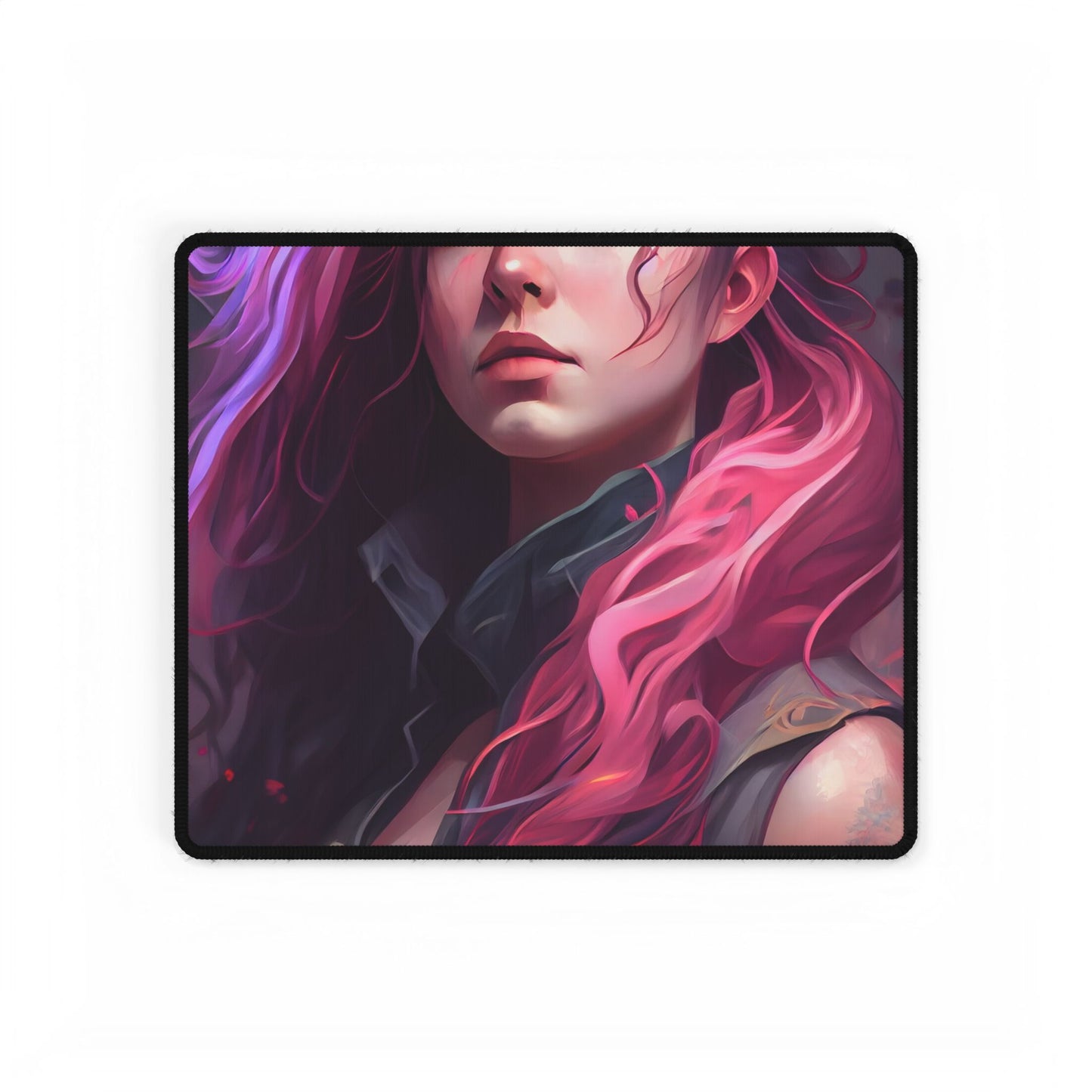 Astonishing Female Portrait: Stylized Pink Hair Artwork in Dre - Desk Mat