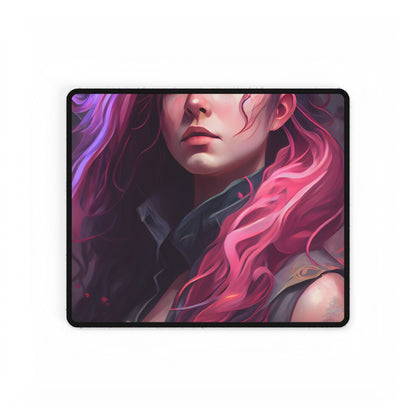Astonishing Female Portrait: Stylized Pink Hair Artwork in Dre - Desk Mat