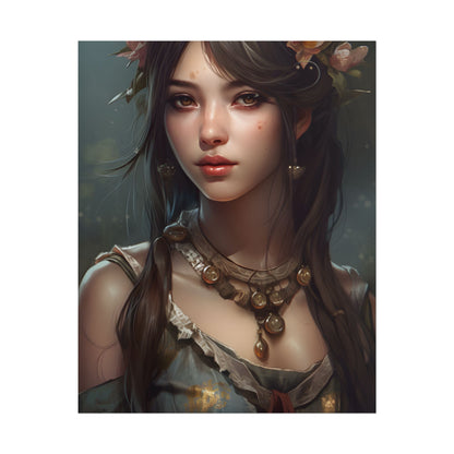 Realistic Female Portrait: Black Haired Beauty - Poster