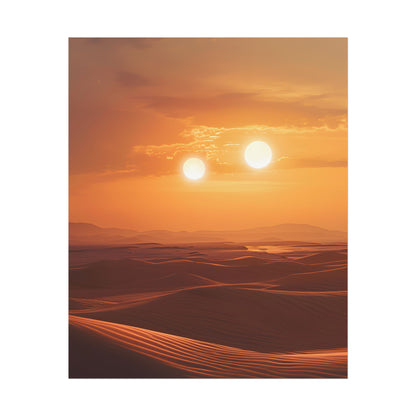 Serene Binary Sunset Artwork: A Peaceful Landscape - Poster