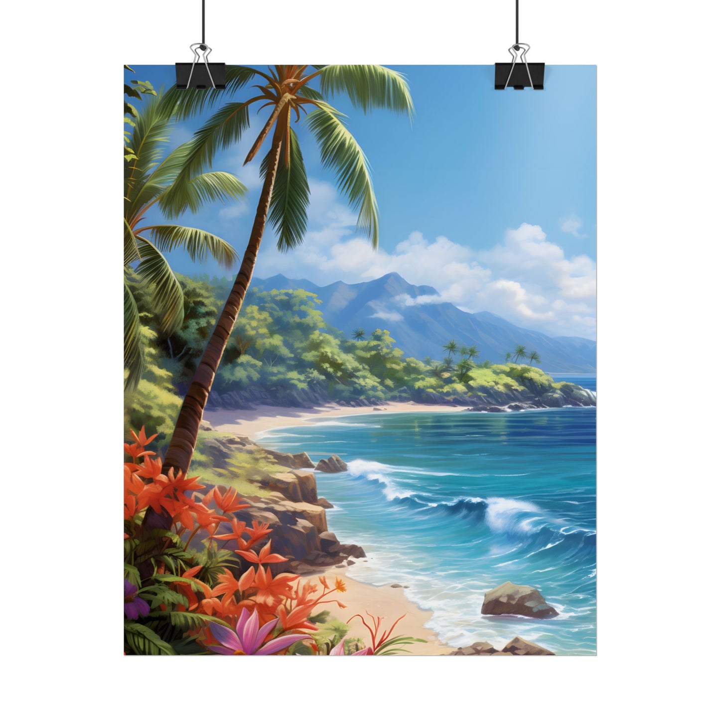 Tropical Paradise: Serene Island Oasis in Tranquil Blue Skies - Poster