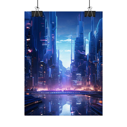 Dystopian Cyberpunk Cityscape: Glowing Neon Lights - Poster