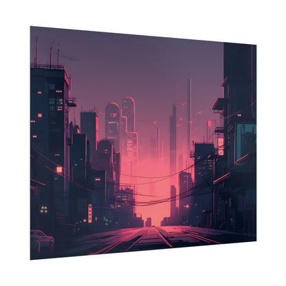 Cyberpunk Nighttime Cityscape: Melancholic Mood - Poster