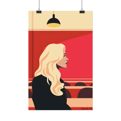 Minimalist Blonde Woman in Black Dress: Modern Art Poster - Poster