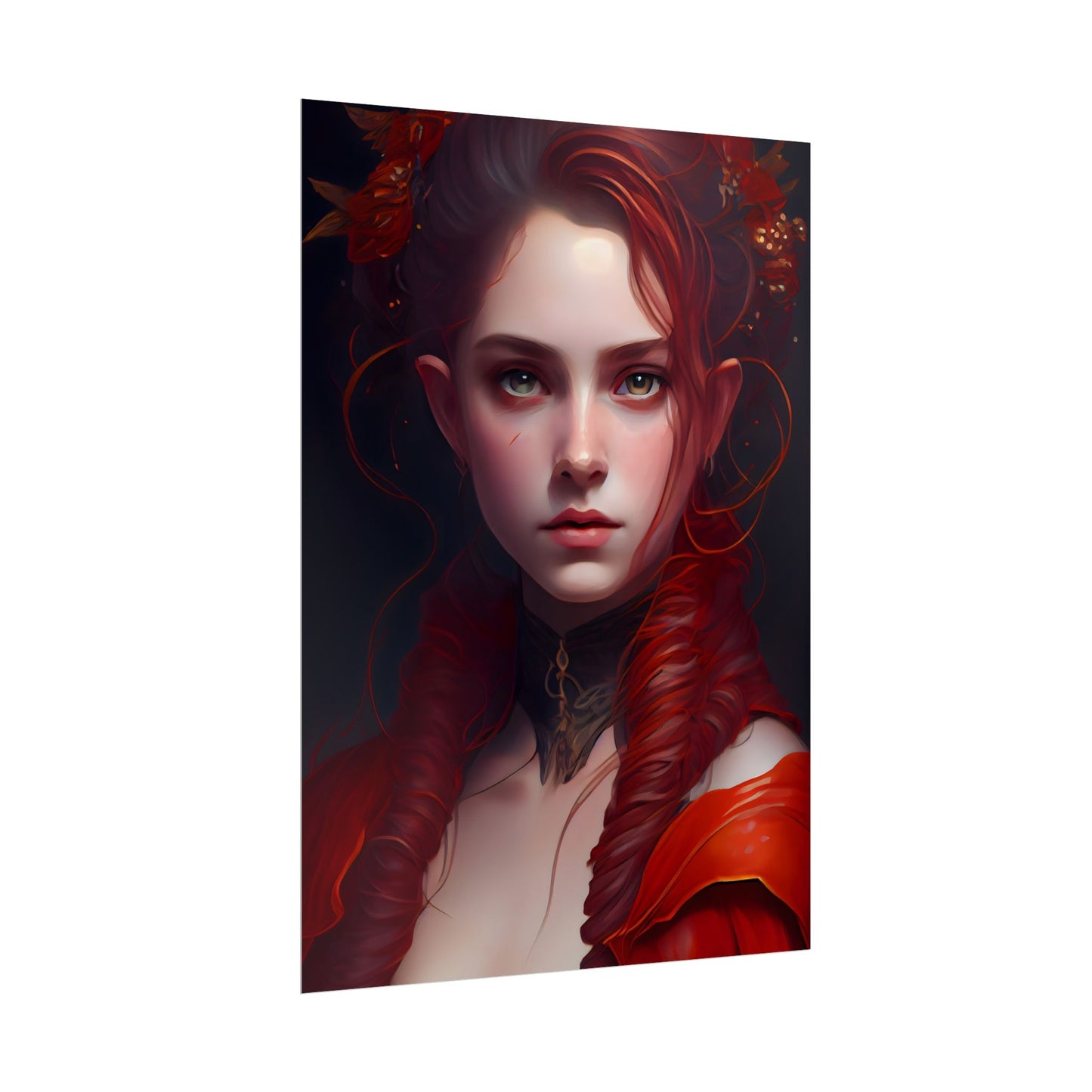 Redhead Portrait: Vibrant Dress Artwork - Poster