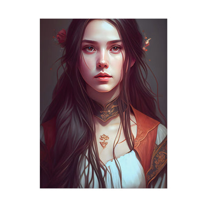 Sophisticated Female Portrait: Brown Hair Artwork in Focus - Poster