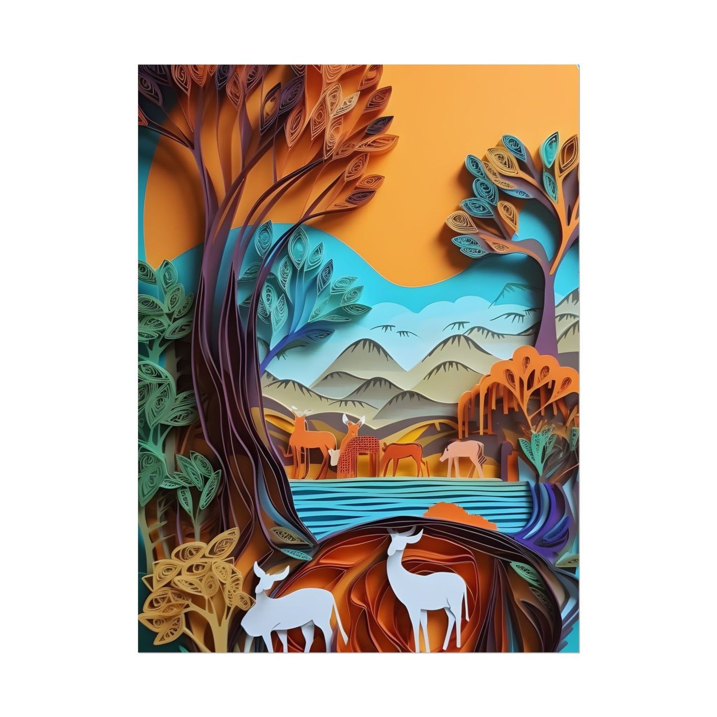 Vibrant African Landscape: Eye-Catching Paper Quilling Art - Poster