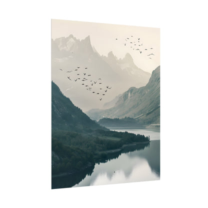 Serene Mountain Lake: A Peaceful Nature Artwork - Poster