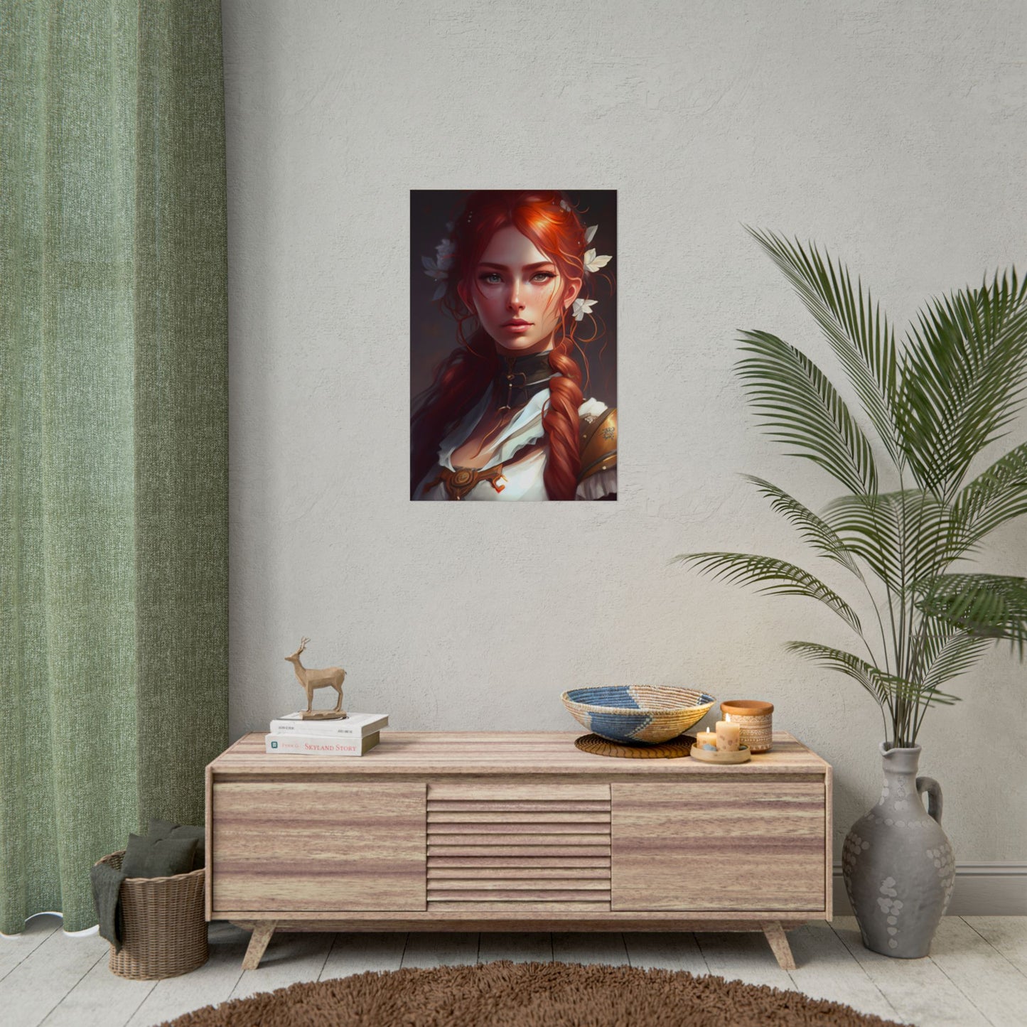 Elegant Redhead Portrait: Dark Background Artwork - Poster