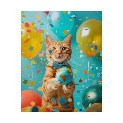 Charming Whiskers: Cat in Bow Tie with Mini Flag - Poster