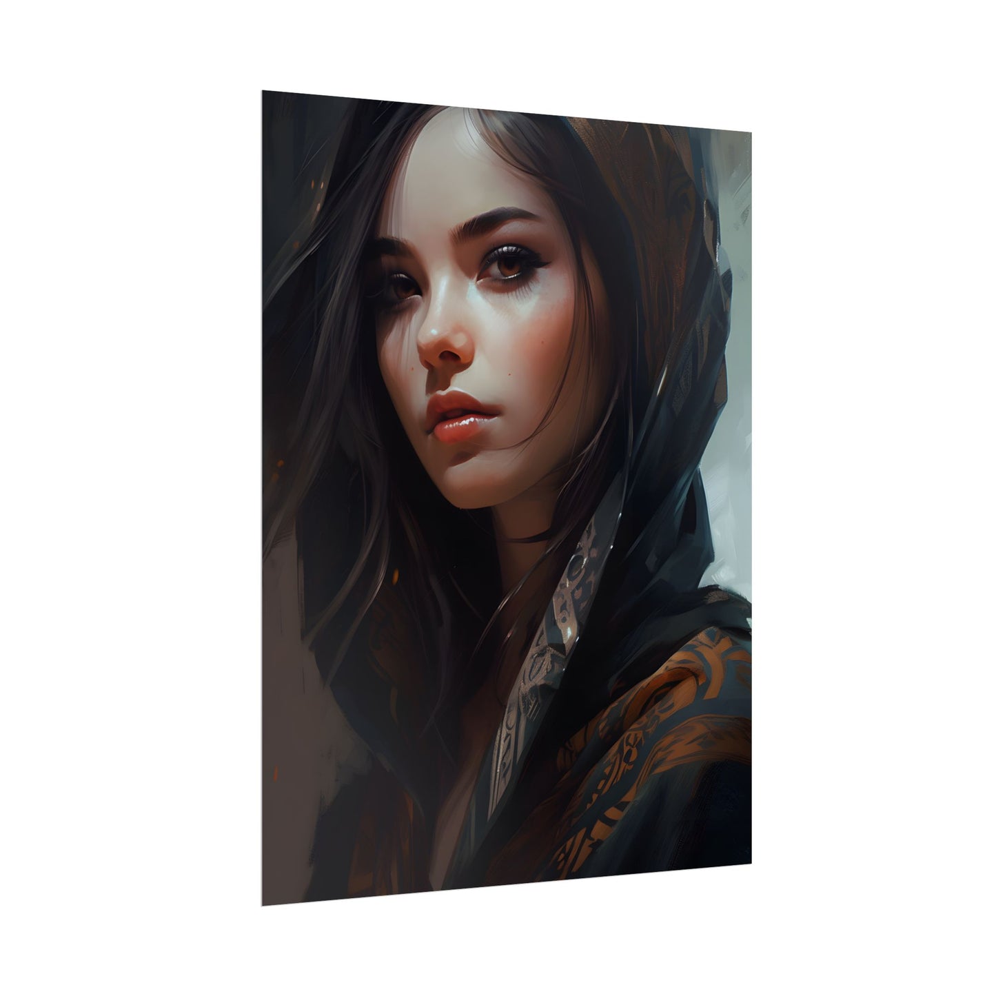 Dark Hair Woman: Colorful Portrait Digital Artwork - Poster