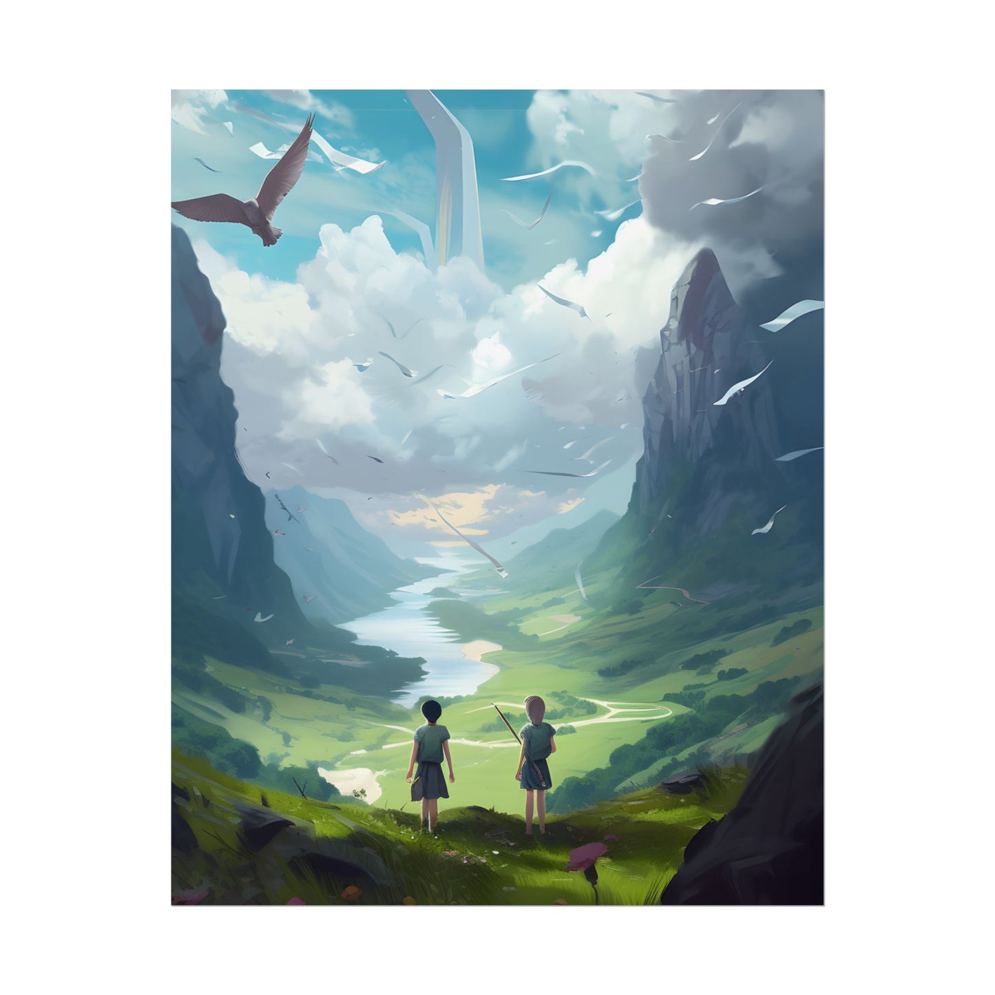 Tranquil Meadow Figures: Realistic Painting of People - Poster