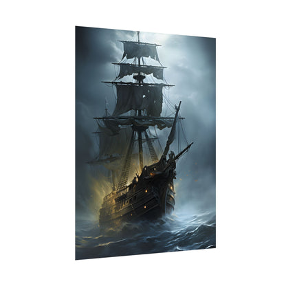 Ghostly Pirate Voyage: Historic Sea Travel Digital Art - Poster