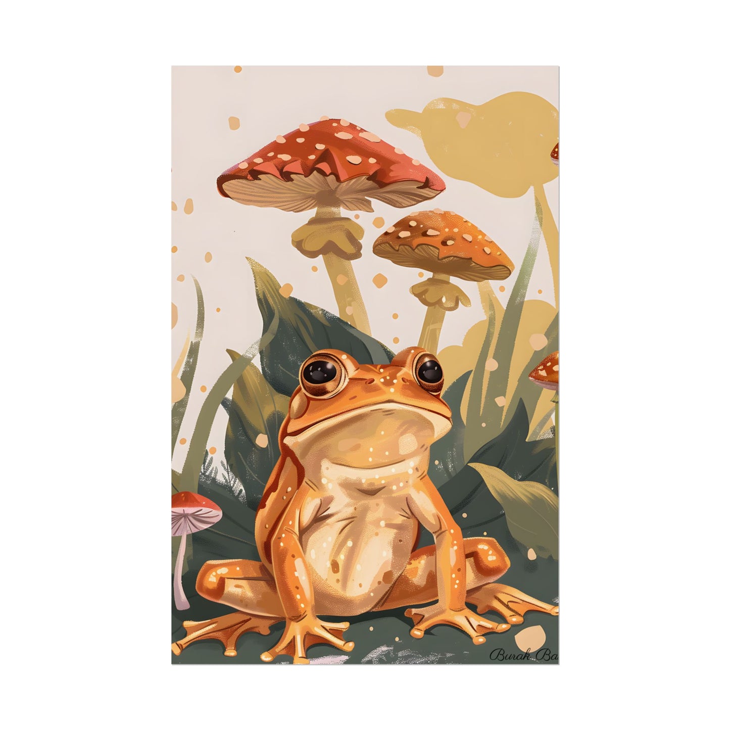 Retro Frog's Smile: Colorful Mushroom Illustration - Poster