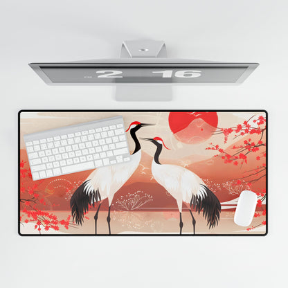 Two Cranes in Serene Nature: Tranquil Wildlife Artwork - Desk Mat