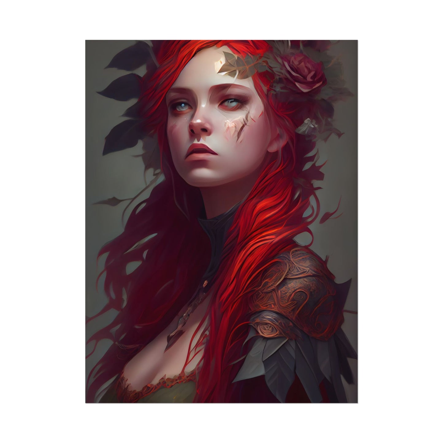 Intimate Red Hair Portrait: Artistic Female Figure in Black Dress - Poster