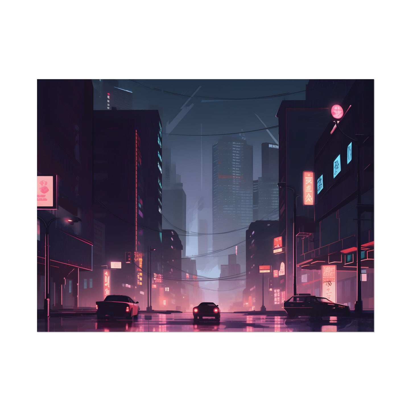 Cyberpunk Night: Melancholic Cityscape - Poster