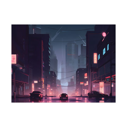 Cyberpunk Night: Melancholic Cityscape - Poster