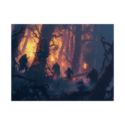 Forest Gathering at Sunset: Peaceful Woodland Scene - Poster