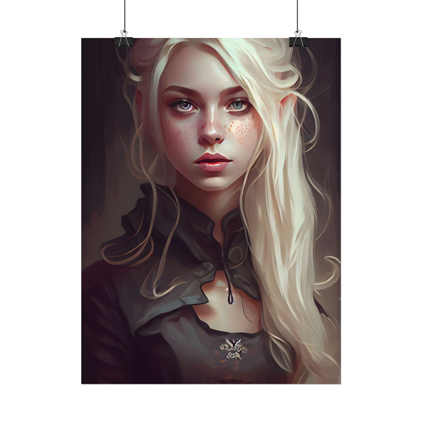 Blonde Portrait: Elegant Woman in Black Dress - Poster