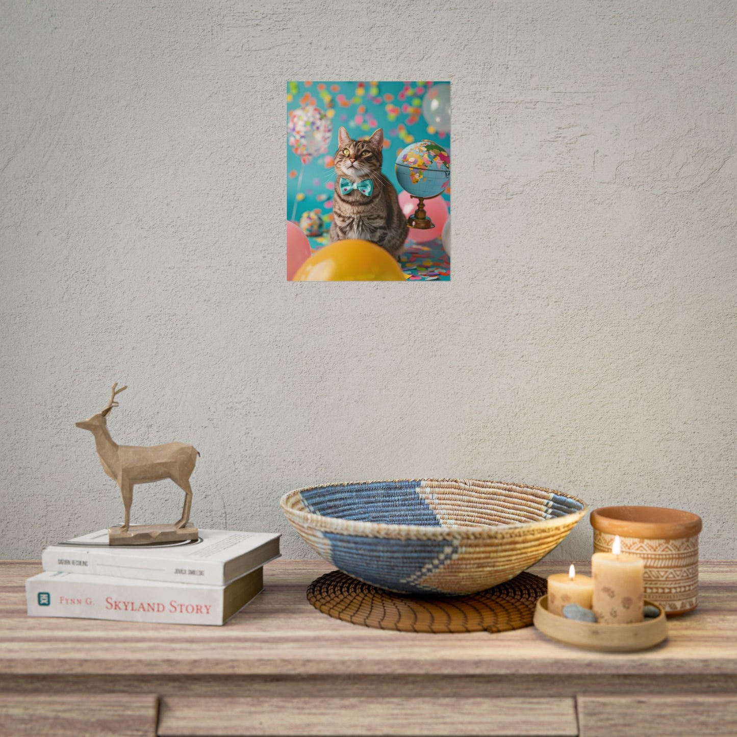 Whimsical Cat with Bow Tie: Mysterious Feline Artwork - Poster