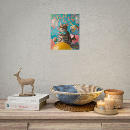 Whimsical Cat with Bow Tie: Mysterious Feline Artwork - Poster