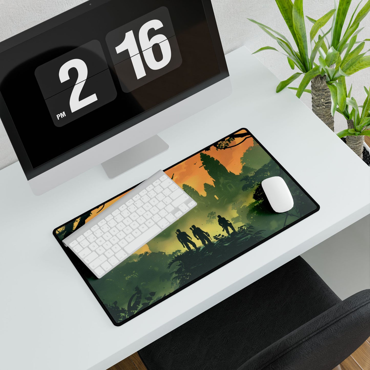 Timeless Grayscale: A Duo's Bond - Desk Mat